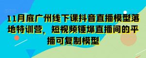 11月底广州线下课抖音直播模型落地特训营,短视频锤爆直播间的平播可复制模型-第一资源网