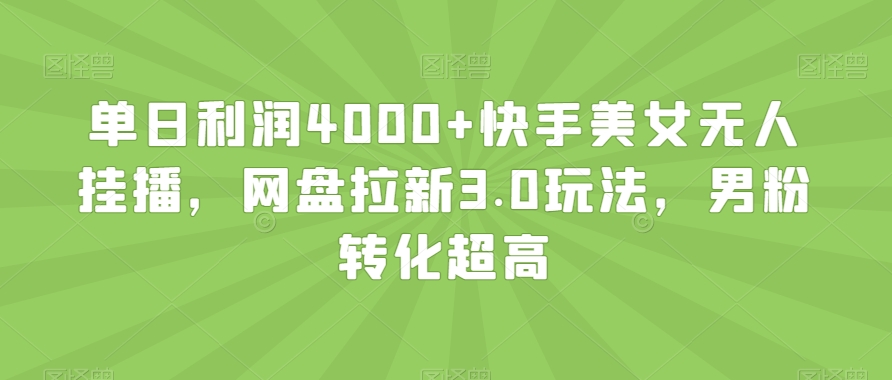 单日利润4000+快手美女无人挂播，网盘拉新3.0玩法，男粉转化超高【揭秘】-第一资源网