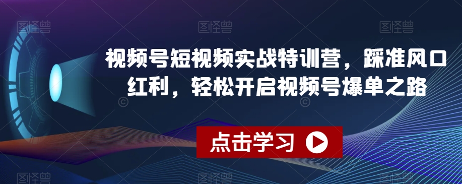 视频号短视频实战特训营，踩准风口红利，轻松开启视频号爆单之路-第一资源网