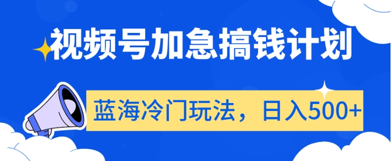 视频号加急搞钱计划，蓝海冷门玩法，日入500+【揭秘】-第一资源网