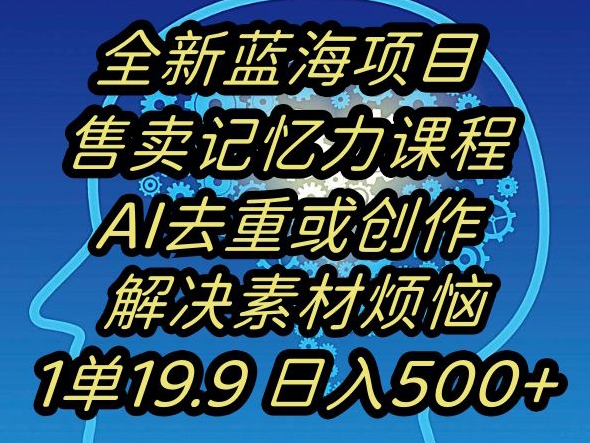 蓝海项目记忆力提升，AI去重，一单19.9日入500+【揭秘】-第一资源网