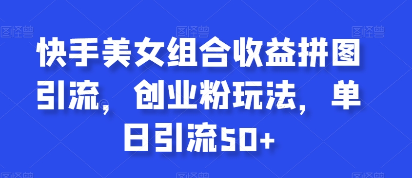 快手美女组合收益拼图引流，创业粉玩法，单日引流50+【揭秘】-第一资源网
