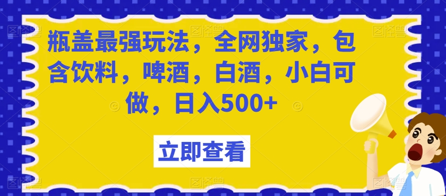 瓶盖最强玩法，全网独家，包含饮料，啤酒，白酒，小白可做，日入500+【揭秘】-第一资源网