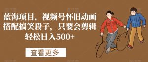 蓝海项目，视频号怀旧动画搭配搞笑段子，只要会剪辑轻松日入500+【揭秘】-第一资源网