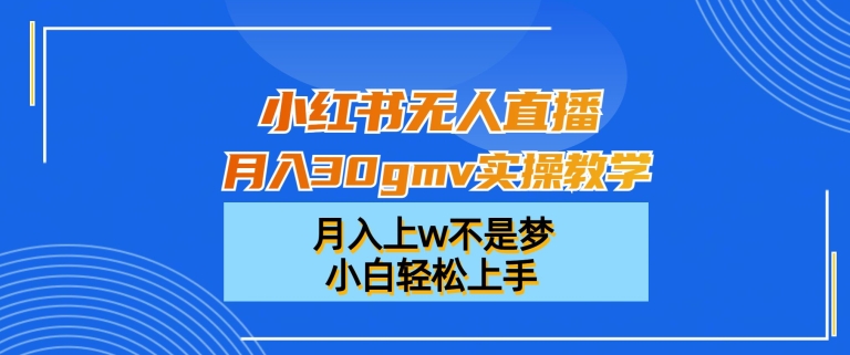 小红书无人直播月入30gmv实操教学，月入上w不是梦，小白轻松上手【揭秘】-第一资源网