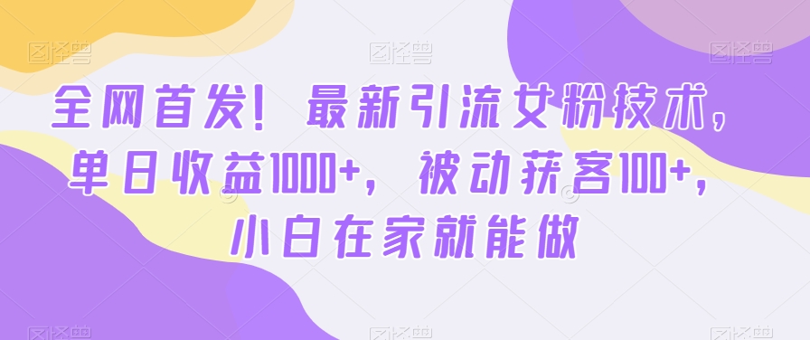 全网首发！最新引流女粉技术，单日收益1000+，被动获客100+，小白在家就能做【揭秘】-第一资源网