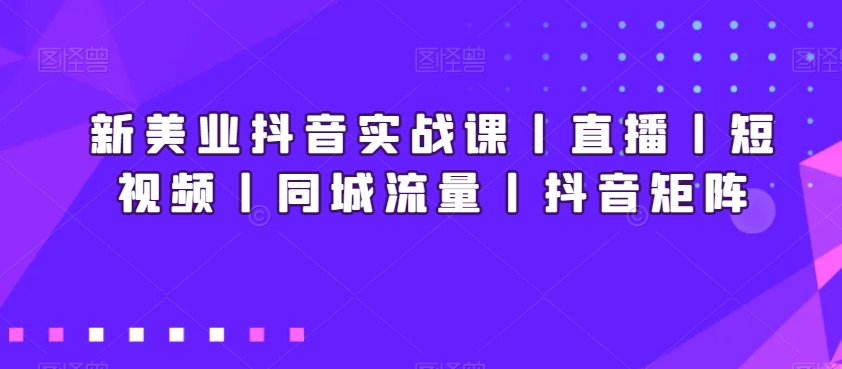新美业抖音实战课丨直播丨短视频丨同城流量丨抖音矩阵-第一资源网