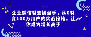 企业微信裂变操盘手，从0裂变100万用户的实战秘籍，让你成为增长高手-第一资源网