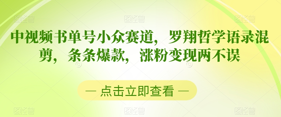 中视频书单号小众赛道，罗翔哲学语录混剪，条条爆款，涨粉变现两不误【揭秘】-第一资源网
