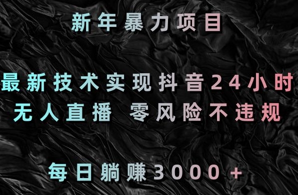 新年暴力项目，最新技术实现抖音24小时无人直播，零风险不违规，每日躺赚3000＋【揭秘】-第一资源网