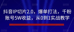 抖音IP切片2.0,爆单打法,千粉账号5W收益,从0到1实战教学【揭秘】-第一资源网