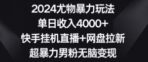 2024尤物暴力玩法,单日收入4000+,快手挂机直播+网盘拉新,超暴力男粉无脑变现【揭秘】-第一资源网