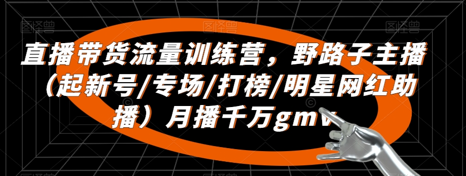 直播带货流量训练营，​野路子主播（起新号/专场/打榜/明星网红助播）月播千万gmv-第一资源网