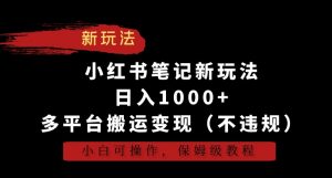 小红书笔记新玩法,日入1000+,多平台搬运变现(不违规),小白可操作,保姆级教程【揭秘】-第一资源网