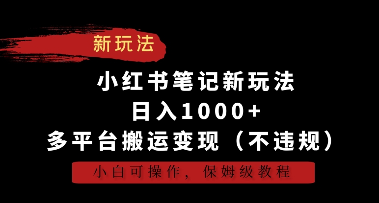 小红书笔记新玩法，日入1000+，多平台搬运变现（不违规），小白可操作，保姆级教程【揭秘】-第一资源网