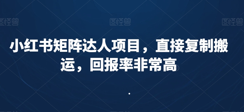 小红书矩阵达人项目，直接复制搬运，回报率非常高-第一资源网