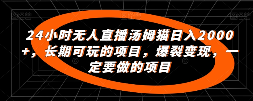 24小时无人直播汤姆猫日入2000+，长期可玩的项目，爆裂变现，一定要做的项目【揭秘】-第一资源网