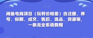 闲鱼电商项目（玩转价格差）含注册、养号、标题、成交、售后、选品、货源等，一条龙全系统教程-第一资源网