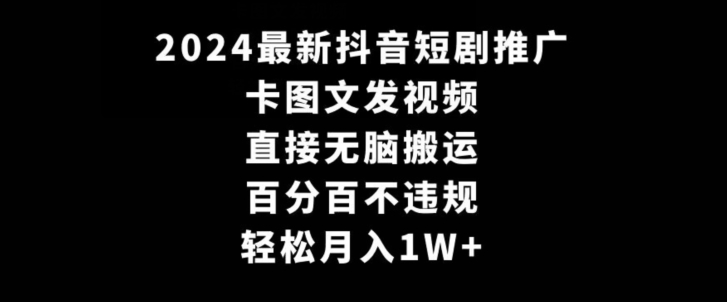 2024最新抖音短剧推广，卡图文发视频，直接无脑搬，百分百不违规，轻松月入1W+【揭秘】-第一资源网