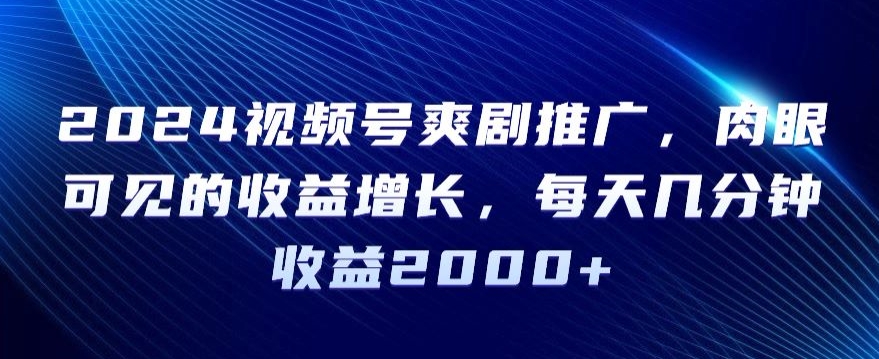 2024视频号爽剧推广，肉眼可见的收益增长，每天几分钟收益2000+【揭秘】-第一资源网