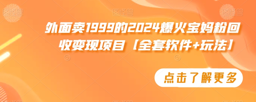 外面卖1999的2024爆火宝妈粉回收变现项目【全套软件+玩法】【揭秘】-第一资源网