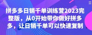 拼多多日销千单训练营2023完整版,从0开始带你做好拼多多,让日销千单可以快速复制-第一资源网