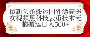 最新头条搬运国外漂亮美女视频黑科技去重技术无脑搬运日入500+【揭秘】-第一资源网
