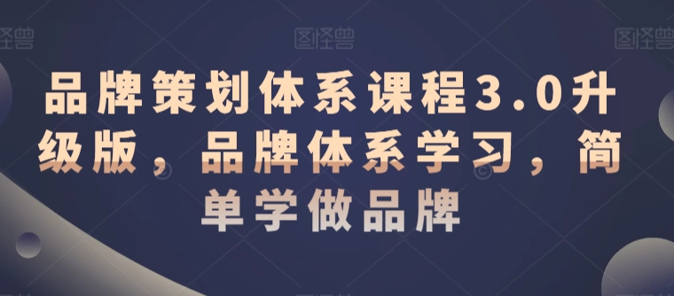 品牌策划体系课程3.0升级版，品牌体系学习，简单学做品牌-第一资源网