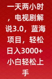 一天两小时，电视剧解说3.0，蓝海项目，轻松日入3000+小白轻松上手【揭秘】-第一资源网