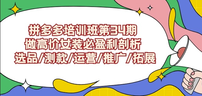 拼多多培训班第34期：做高价女装必盈利剖析选品/测款/运营/推广/拓展-第一资源网