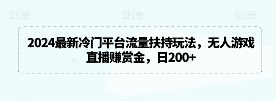 2024最新冷门平台流量扶持玩法，无人游戏直播赚赏金，日200+【揭秘】-第一资源网