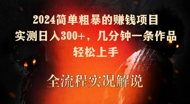 2024简单粗暴的赚钱项目，实测日入300+，几分钟一条作品，轻松上手【揭秘】-第一资源网