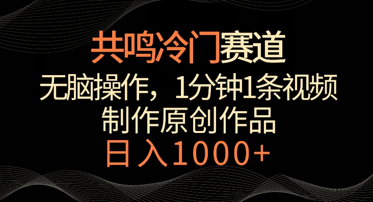 共鸣冷门赛道，无脑操作，一分钟一条视频，日入1000+【揭秘】-第一资源网