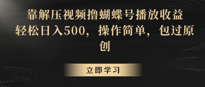 靠解压视频撸蝴蝶号播放收益，轻松日入500，操作简单，包过原创【揭秘】-第一资源网