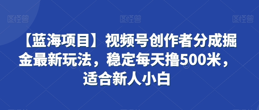 【蓝海项目】视频号创作者分成掘金最新玩法，稳定每天撸500米，适合新人小白【揭秘】-第一资源网