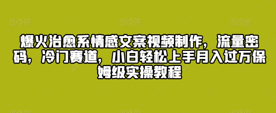 爆火治愈系情感文案视频制作，流量密码，冷门赛道，小白轻松上手月入过万保姆级实操教程【揭秘】-第一资源网