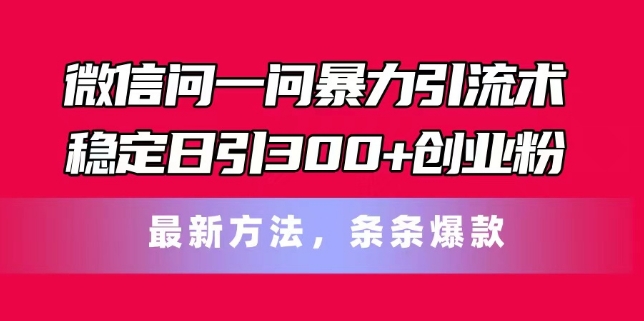 微信问一问暴力引流术，稳定日引300+创业粉，最新方法，条条爆款【揭秘】-第一资源网