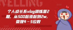 个人成长系vlog训练营2期，从500粉涨粉到2w，变现4～5位数-第一资源网