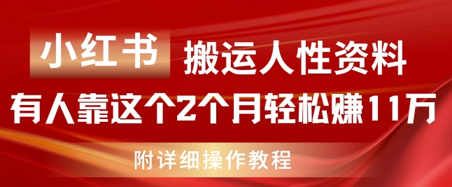 小红书搬运人性资料，有人靠这个2个月轻松赚11w，附教程【揭秘】-第一资源网