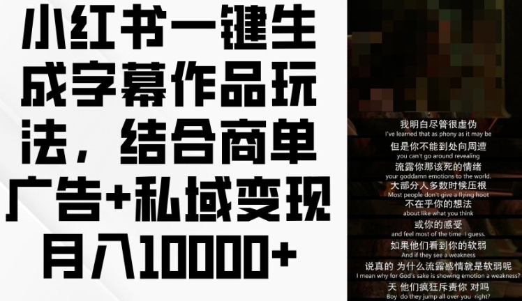 小红书一键生成字幕作品玩法，结合商单广告+私域变现月入1w+【揭秘】-第一资源网