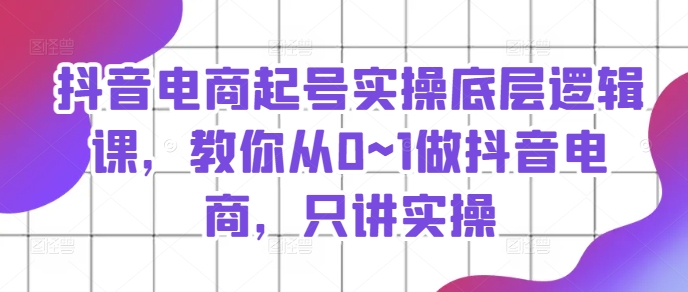 抖音电商起号实操底层逻辑课，教你从0~1做抖音电商，只讲实操-第一资源网