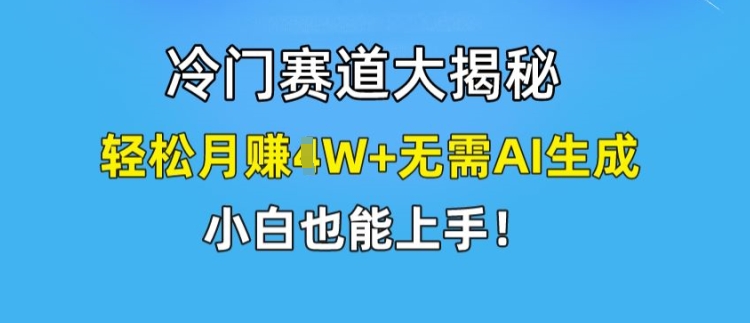 冷门赛道大揭秘，轻松月赚1W+无需AI生成，小白也能上手【揭秘】-第一资源网