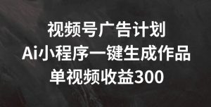 视频号广告计划，AI小程序一键生成作品， 单视频收益300+【揭秘】-第一资源网