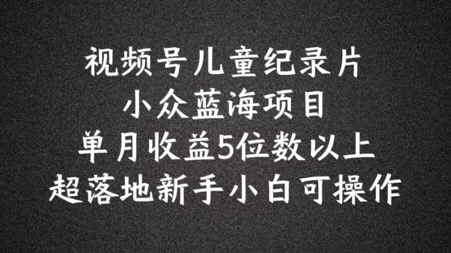 2024蓝海项目视频号儿童纪录片科普，单月收益5位数以上，新手小白可操作【揭秘】-第一资源网