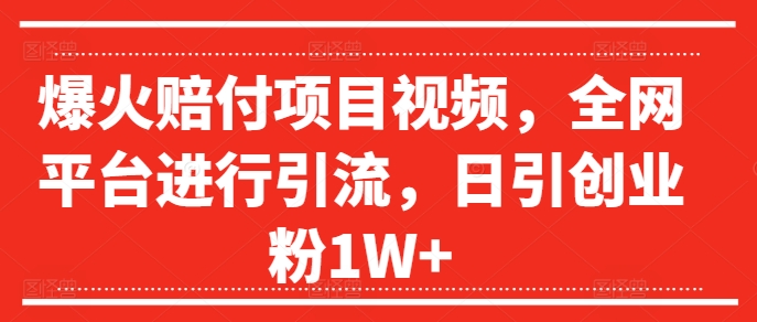 爆火赔付项目视频，全网平台进行引流，日引创业粉1W+【揭秘】-第一资源网