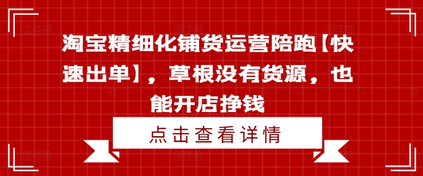 淘宝精细化铺货运营陪跑【快速出单】，草根没有货源，也能开店挣钱-第一资源网