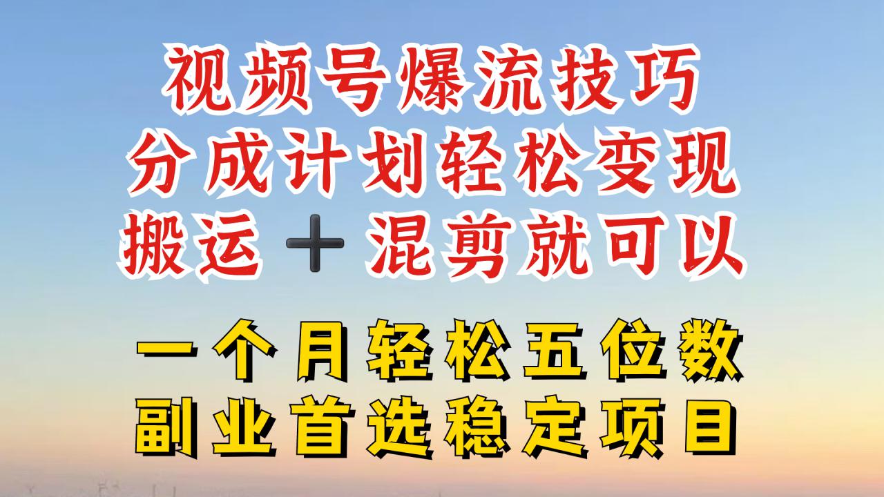 视频号分成最暴力赛道，几分钟出一条原创，最强搬运+混剪新方法，谁做谁爆【揭秘】-第一资源网