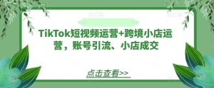 TikTok短视频运营+跨境小店运营,账号引流、小店成交-第一资源网