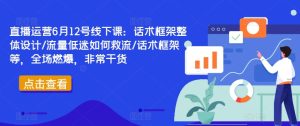 直播运营6月12号线下课:话术框架整体设计/流量低迷如何救流/话术框架等,全场燃爆,非常干货-第一资源网