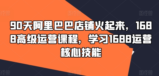 90天阿里巴巴店铺火起来，1688高级运营课程，学习1688运营核心技能-第一资源网